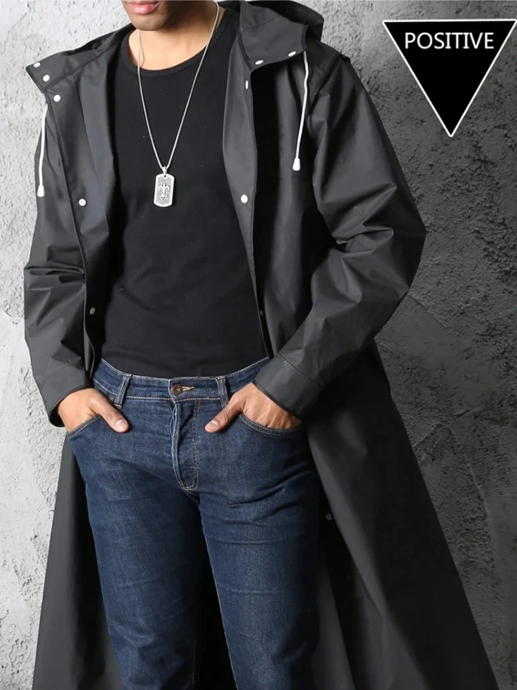 Imperméable long noir de mode pour adultes, imperméable pour femmes et hommes, avec capuche, pour la randonnée en plein air, les voyages, la pêche, l'escalade, épaissi