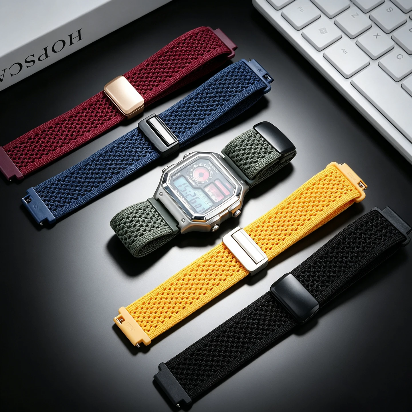For Casio F91W W800H SGW400 F84 F105/108 A158/168 AE1200 1300 WS1700/1600 Elastic nylon Watch Strap 18mm Magnetic folding buckle view 2