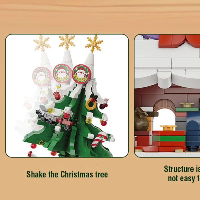 شجرة عيد الميلاد منزل اللبنات سانتا كلوز التماثيل التجمع نموذج الاطفال اللعب حزب ديكور المنزل هدايا عيد ميلاد سعيد