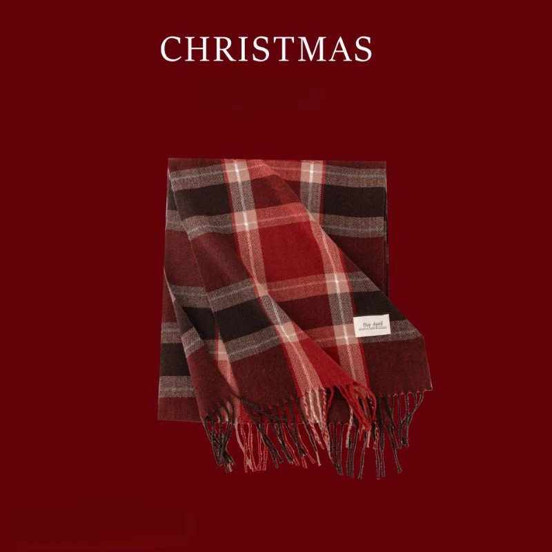 Christmas Red Checkered Scarf for Women Versatile Women's Warm Shawl Imitation Cashmere Warm Scarves Clothing Accessories