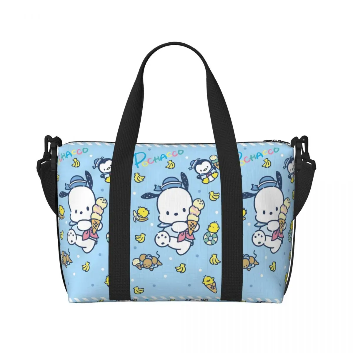 

Custom Pochacco Cute Cartoon Groceries Tote Shopping Bags Women Large Capacity Kawaii Anime Pattern Gym Beach Travel Bags
