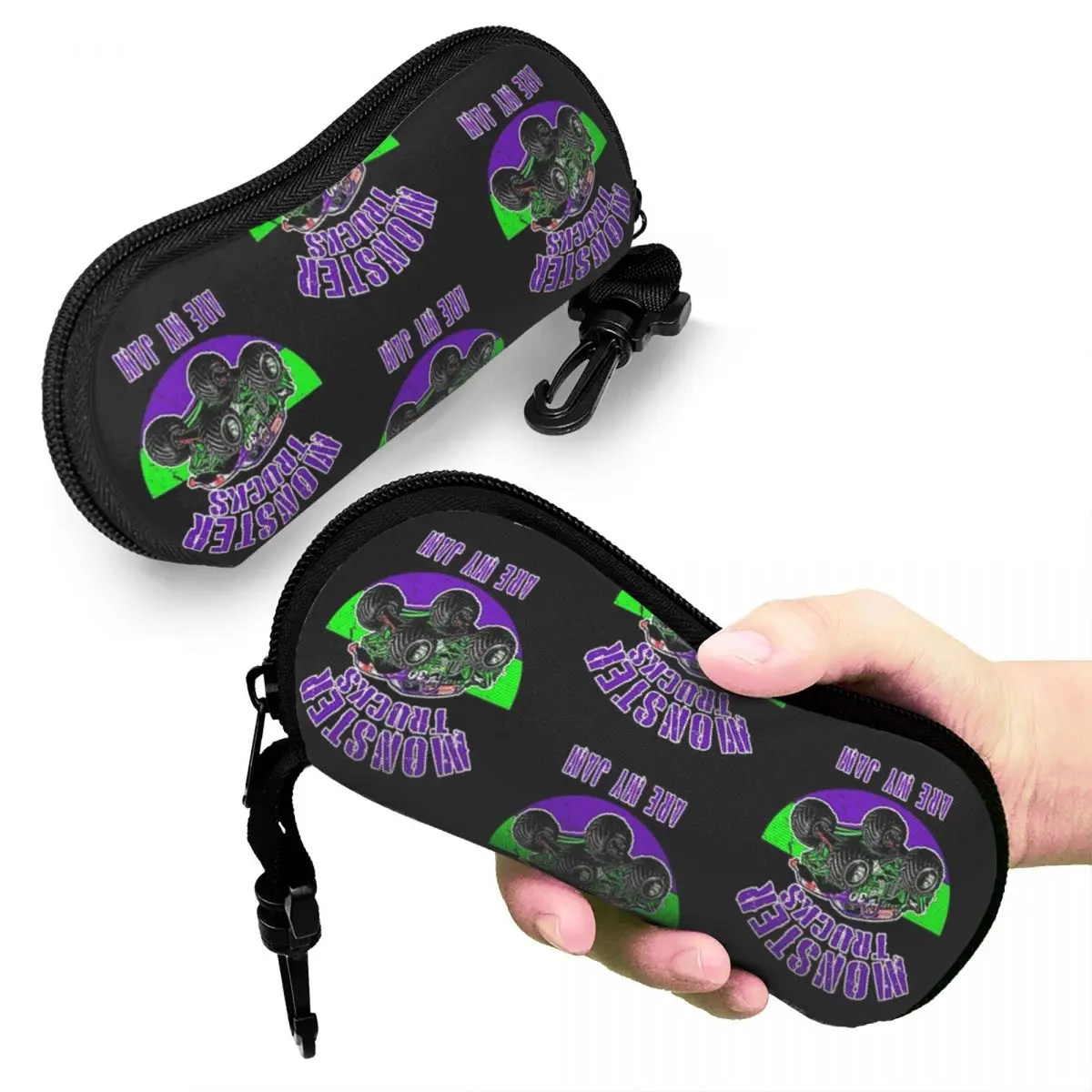 

Monster Truck Are My Jam Grave Digger Vintage Art Shell Glasses Case Portable Sunglasses Box Women Men Soft Eyeglass Bag Pouch