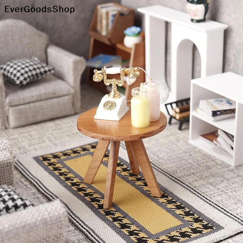 

New Dollhouse Simulation Mini Round Tea Coffee Table Model Dollhouse Wooden Furniture Decoration Dolls House Pretend Play Toys