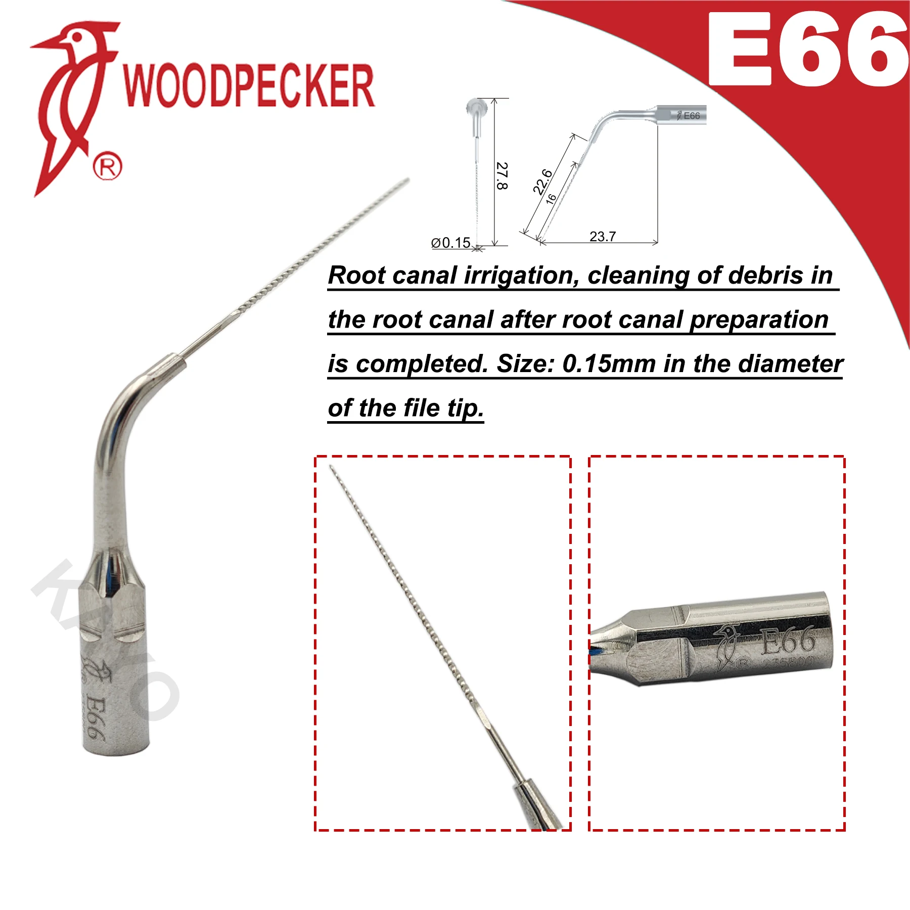 Woodpecker DTE puntas escarificadoras ultrasónicas dentales para riego de canales radiculares, compatible con EMS UDS NSK SATELEC Scaler, diámetro