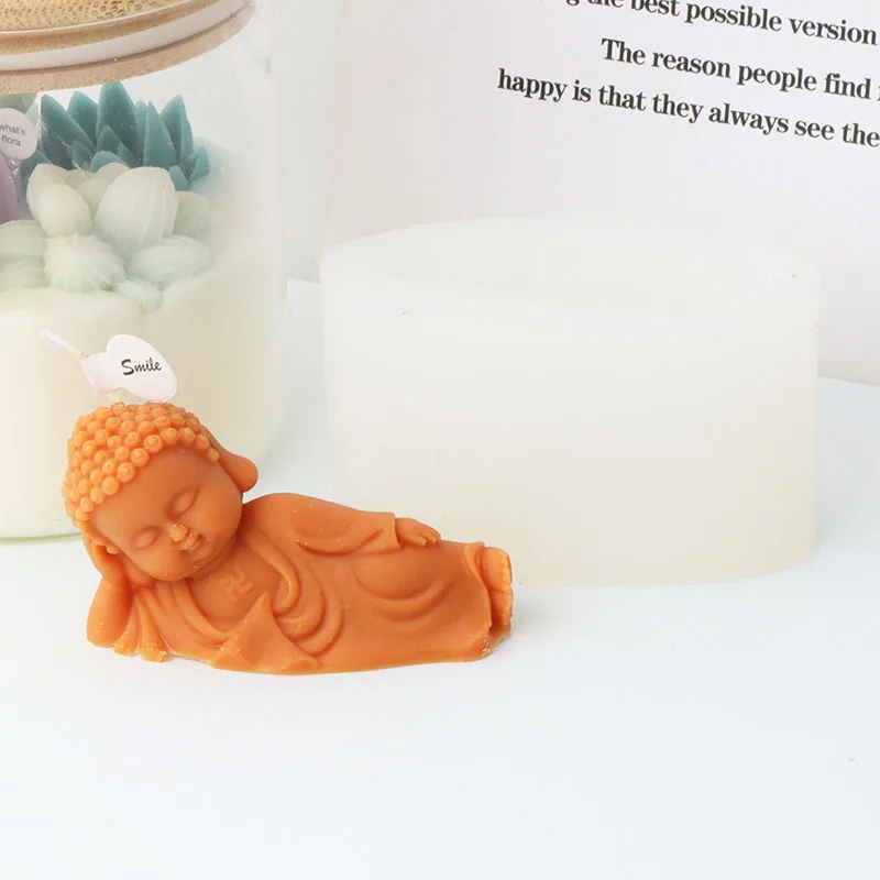 Recumbent Buddha Statue Candle Silicone Mold Closed Eye Meditative Sakyamuni Sculpture Gypsum Candle Resin Mould Religious Decor