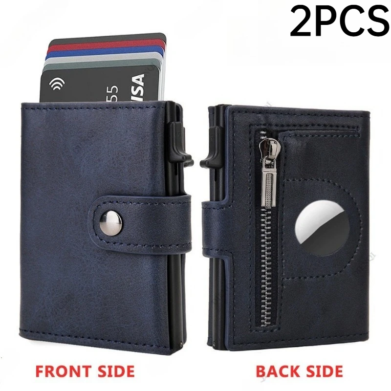 2PCS Vintage PU RFID Blocking Wallet For Men Multi Card Slots Card Sleeve Snap Design  Coin Storage Slim Pocket Card Holder view 5