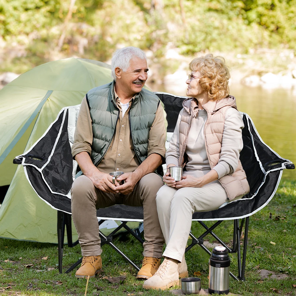 

Double Camping Chair 2 Person Camping Chair with Cup Holder and Carry Bag Portable Camping Bench for Outdoor Picnic Beach