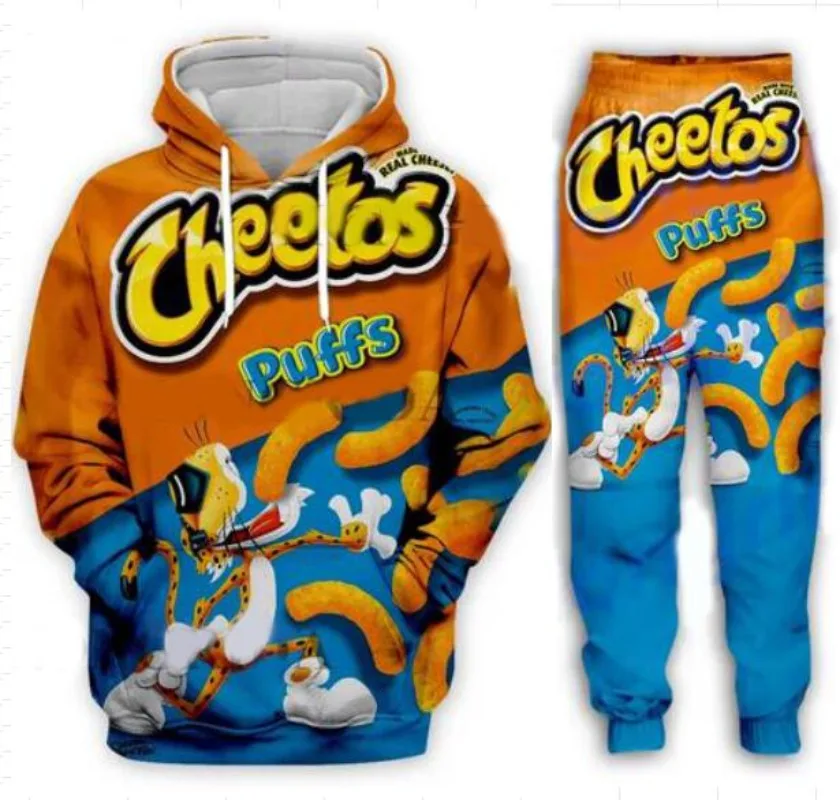 2 PAC Pants + Hoodies Hot Cheetos 3D Print Hoodie Suit Men Sweatshirts Sweatpants Fashion Two Piece Tracksuit Set Men's Clothing