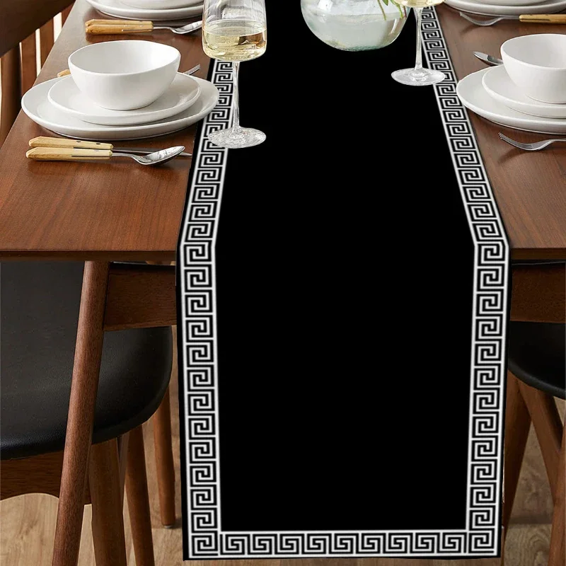 Black Retro Geometric Design Pattern Table Runner Restaurant Decoration Table Runner Wedding Holiday Party Table Accessories