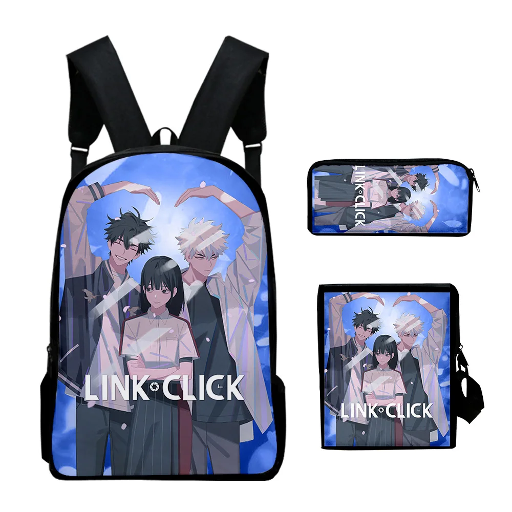 3D Print Anime School Bags, mochila portátil, mochila, bolsa de ombro inclinado, estojo de lápis, link click, moda clássica, 3pcs por conjunto