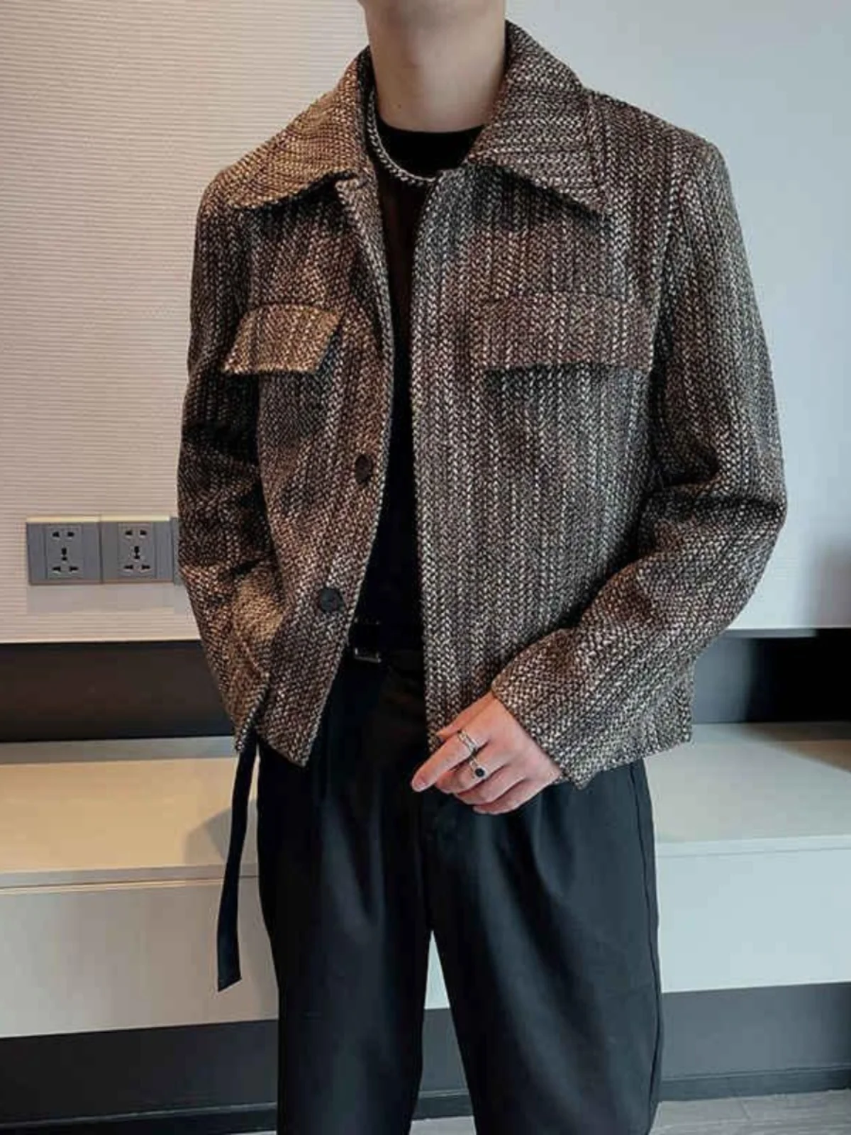 

Fall Winter New Sle Loose Casual Collar Men's Jaet Sexy Cool Brand Youth Trendy Outerwear Windproof Long Sve Coat