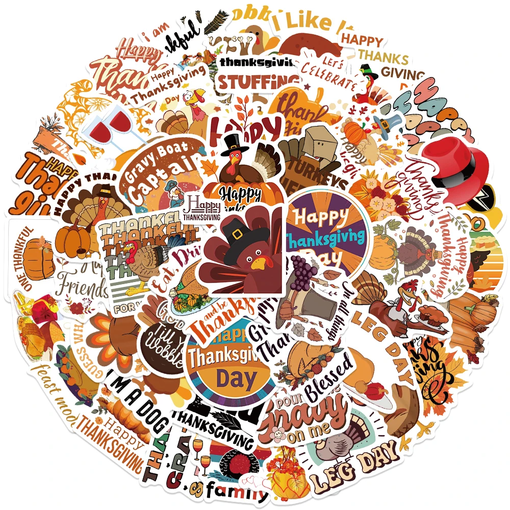 50 قطعة ملصقات عيد الشكر الكرتون تركيا اليقطين صائق DIY بها بنفسك سجل القصاصات مجلة الثلاجة سكيت ملصقات الحفلات للمراهقين