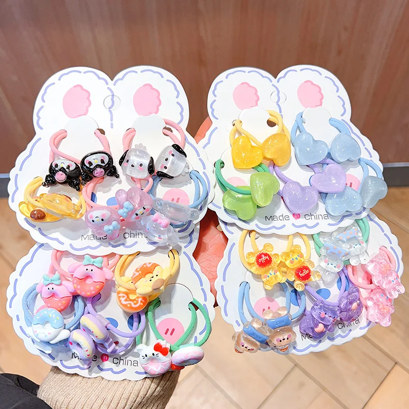 

10Pcs/set Cute children's high elastic cartoon rubber band girls thumb hair ring hair rope girls tie hair rope hair accessories