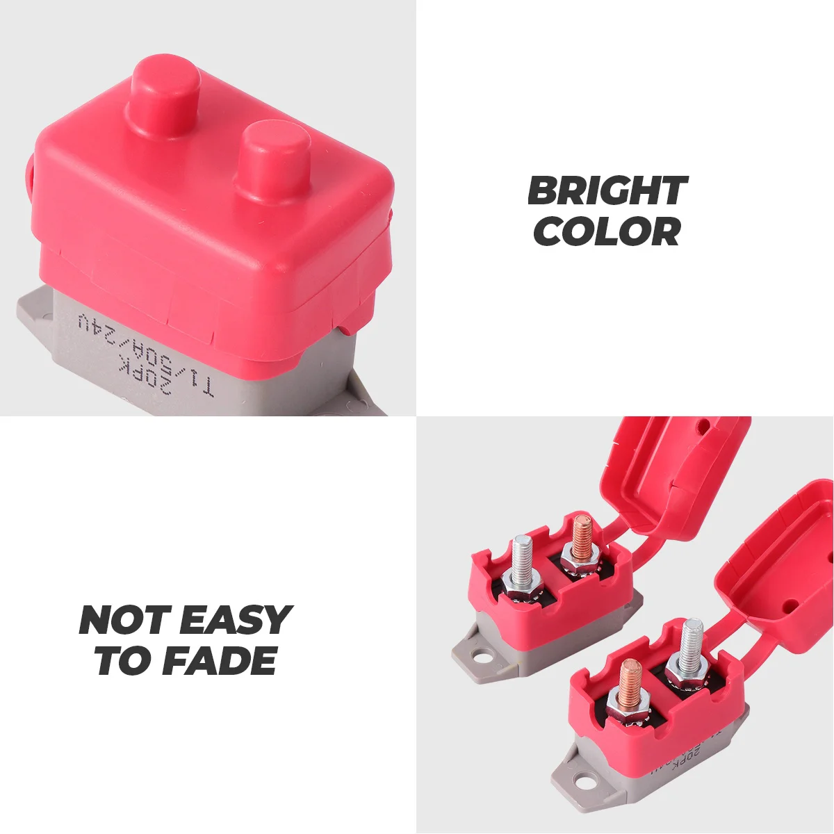

2Pcs Automatic Reset Circuit Breaker 50a 12V24V Stud Bolt Type Red Cover Overcurrent Protection for Vehicle Boat