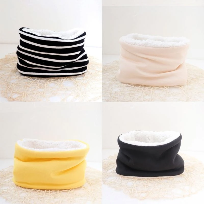 

J15U Autumn Winter Baby Scarf Solid Color Plush Scarves Neckerchief Children Thick Warm Neck Collar for Boys Girls