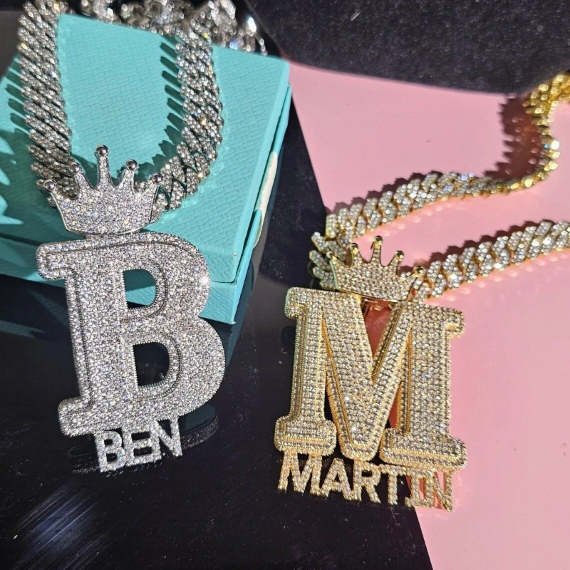 Crown button head splicing letter pendant trendy fashion crown zircon pendant