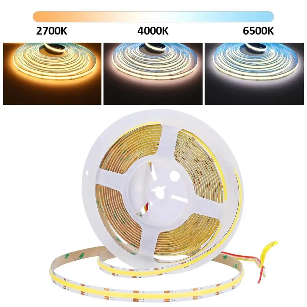 12V 24V CCT COB LED Strip Lights Flexible 608leds/m Tape Ribbon Dual White WW CW NW 2700-6000K Dimmable Linear Lighting Decor