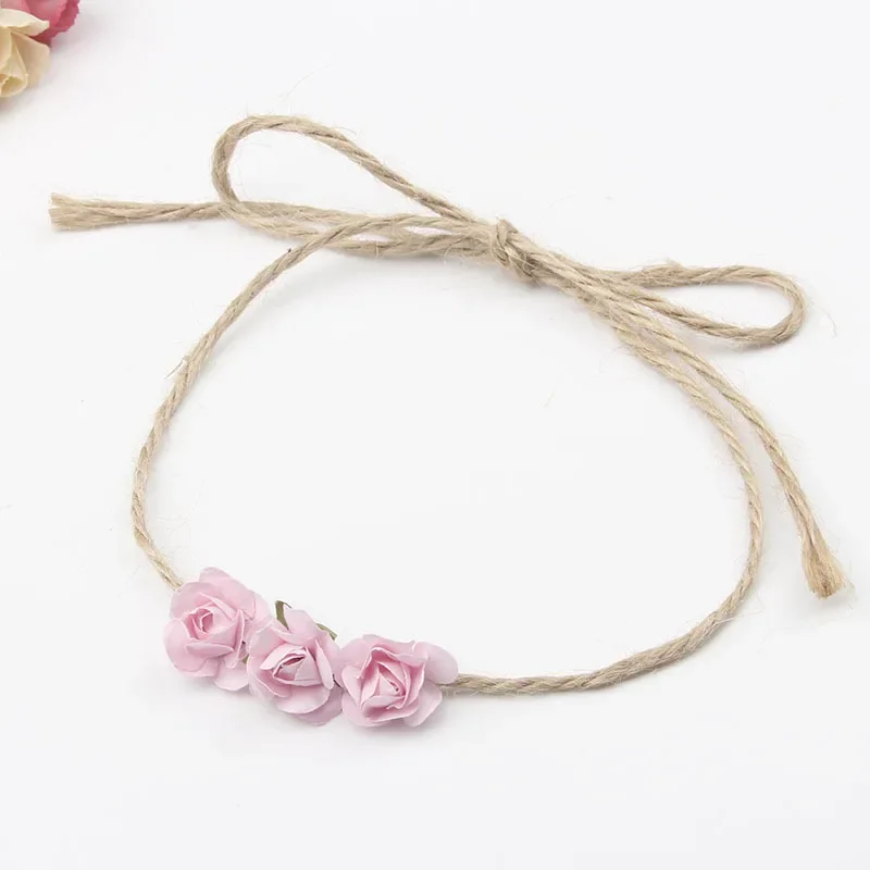 1PCS Chic Hemp Rope Headband Rose Flowers Kids Girl Hairband Newborn Headwear Photography Prop Kids Birthday Gifts