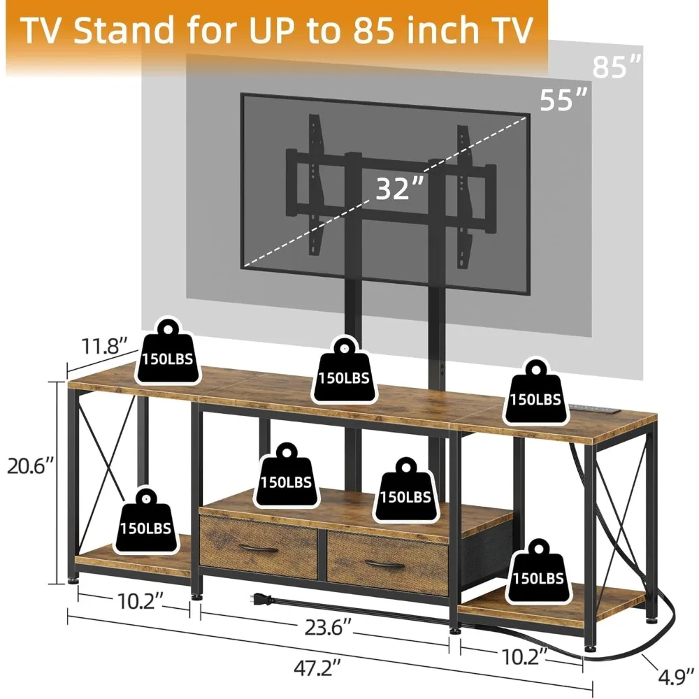 حامل تلفزيون زاوية مع حامل ومخرج طاقة لتلفزيون 32-85 - مركز ترفيهي من القماش