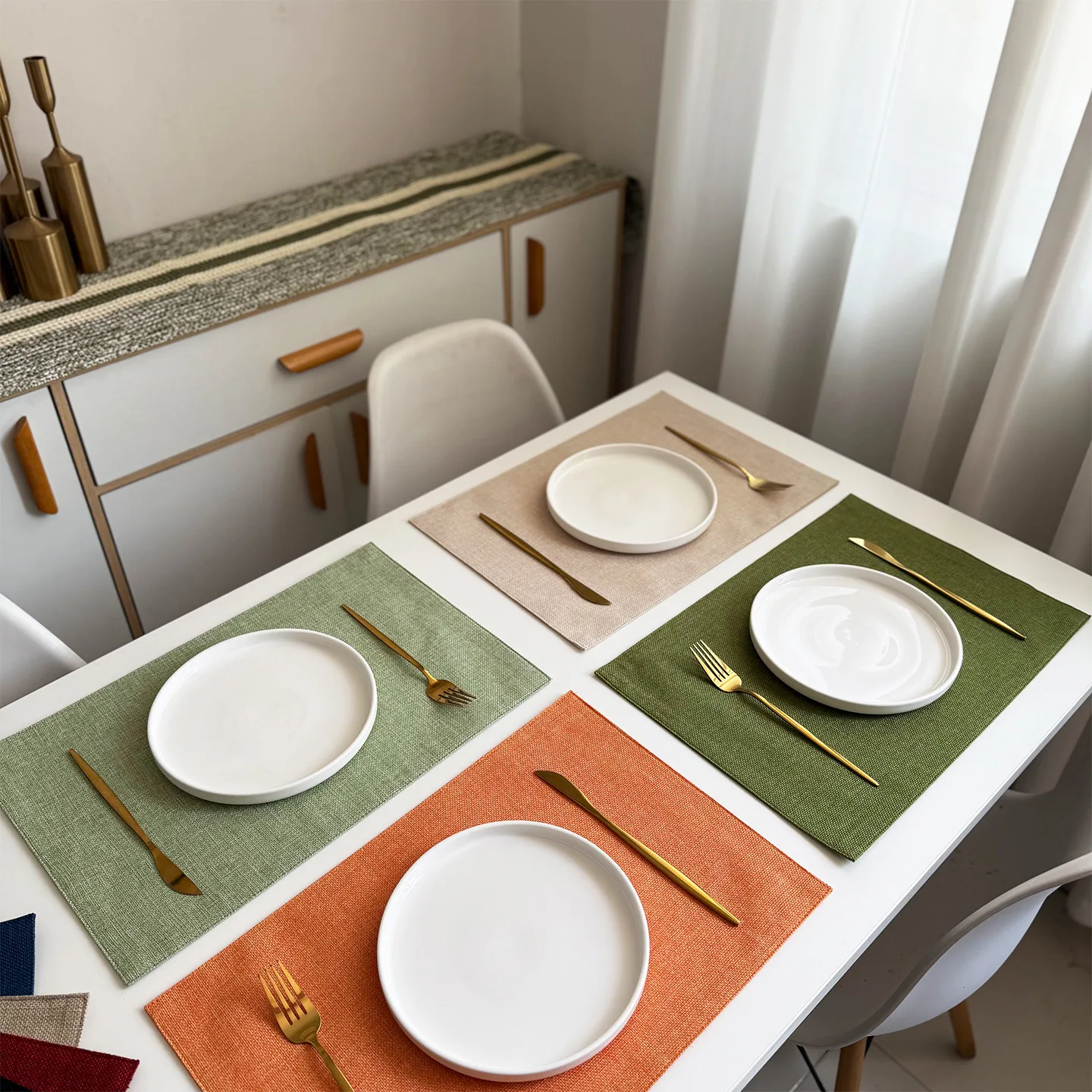 Napperons de table en coton et lin de couleur unie, double couche, lavables, isolants thermiquement, antidérapants, pour salle à manger