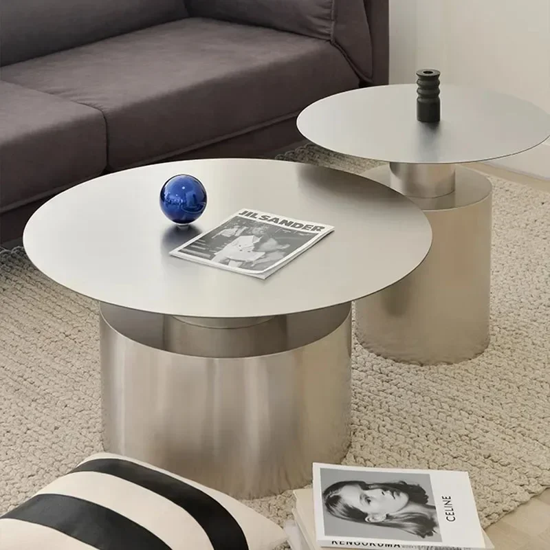 

Современный журнальный столик из нержавеющей стали, круглый чайный столик, портативная съемная мебель для гостиной, дизайн в индустриальном стиле