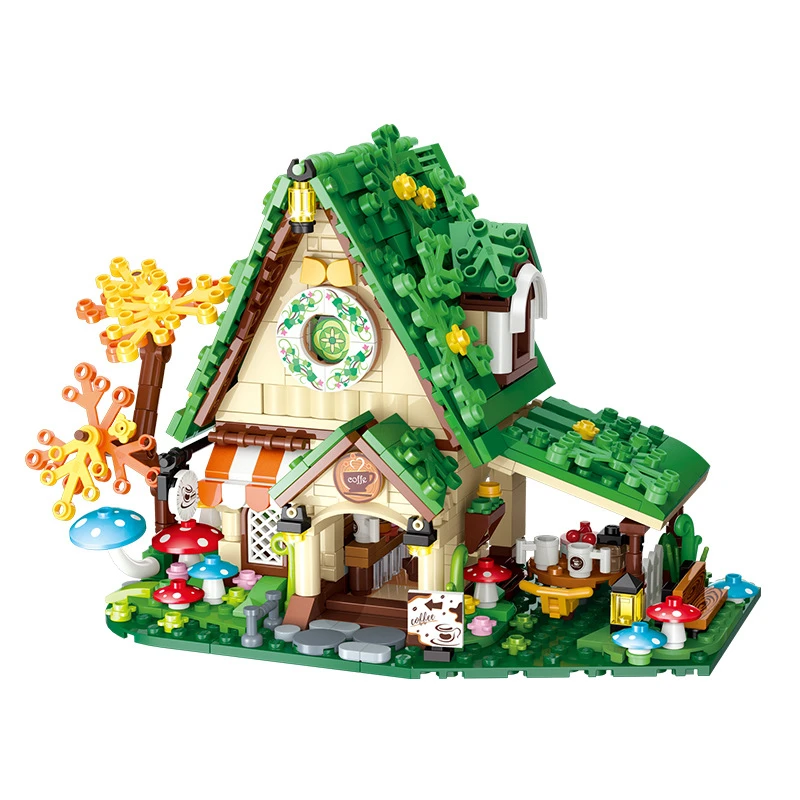 Dream House Fairy Tale Cafe Gardens Forest Cottage Building Blocks Classic Model Mini Bricks Sets Kids Kits