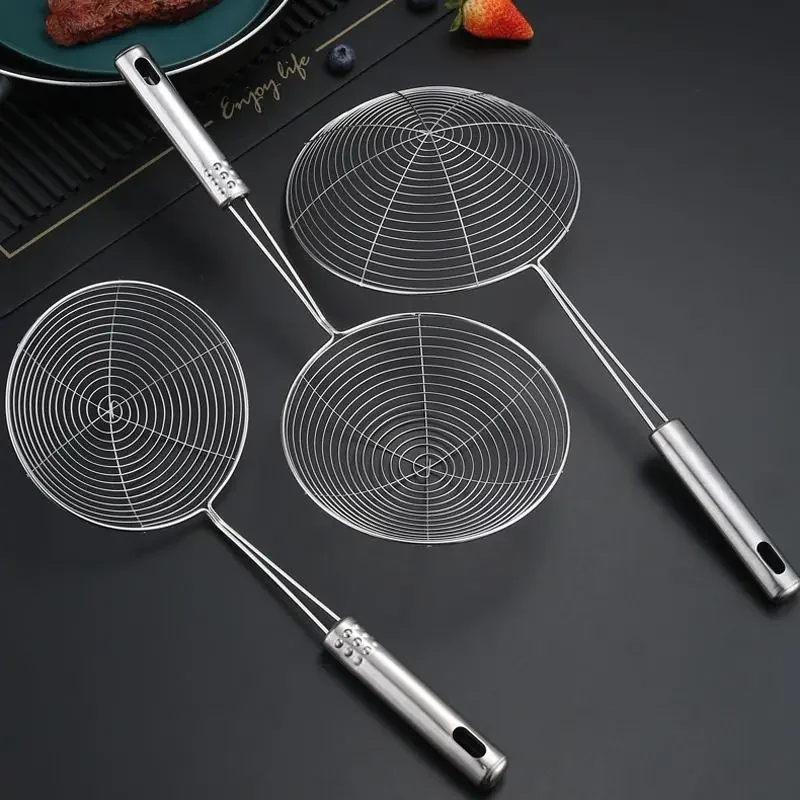 

3 Size Set Stainless Steel Colander Household Noodle Dumpling Hot Pot Filter Screen Pearl Line Drain Large Fried Strainer