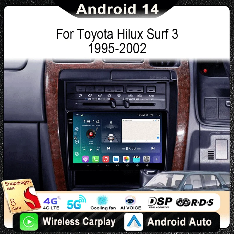 

For Toyota Hilux Surf 3 N180 1995 - 2002 Car Radio Multimedia Video Player Navigation Stereo GPS Android 14 wireless Carplay