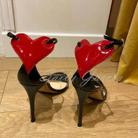 

Red Heart Decal High Heels Sandals Women Summer Chic Stiletto Heels Sandals Ladies Retro Ankle Strap Party Causal Open Toe Shoes