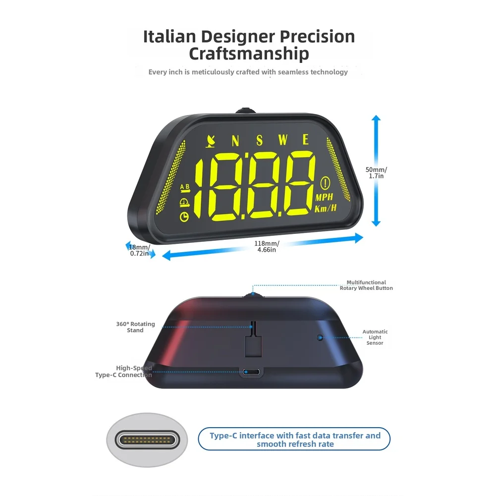 For Night Driving Car HUD Head Up Display Rotary Suction Cup Mount Accurate GPS Speed Display For Car Windshield