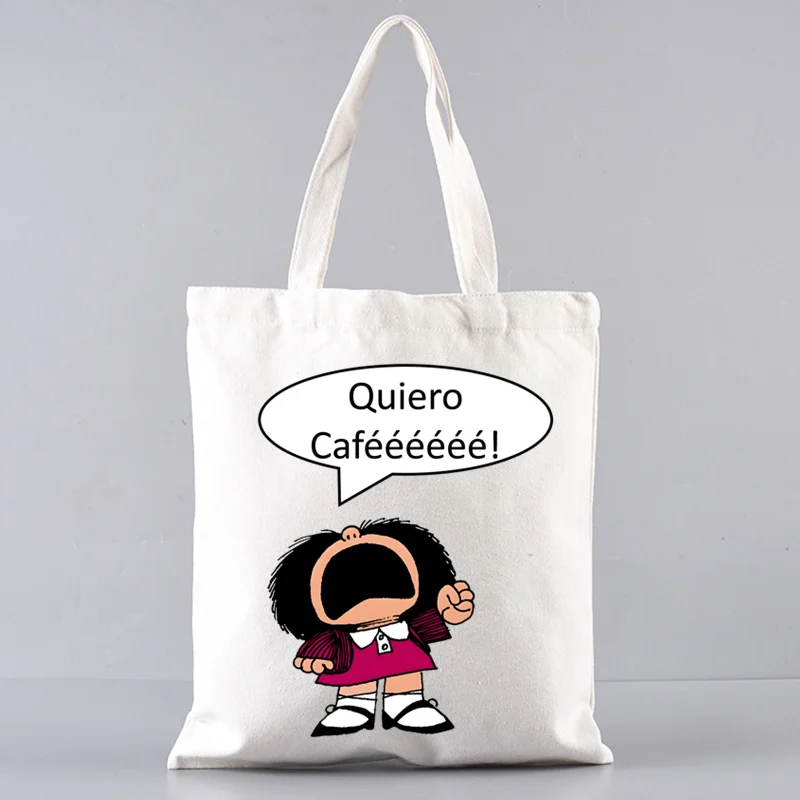 Mafalda Graphic Cartoon Printed Canvas Shoulder Bag Female Harajuku Funny Large-capacity Eco Environmental Shopper Bag