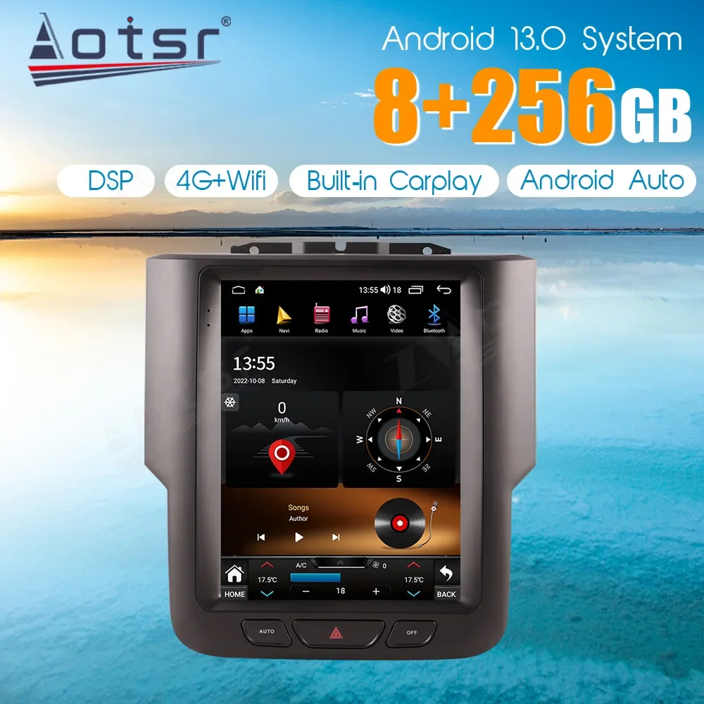 

For Dodge RAM 2013-2018 Carplay Auto Android 13 DVD Multimedia Video Player Stereo GPS 5G Bluetooth upgrade DSP WIFI Navigation