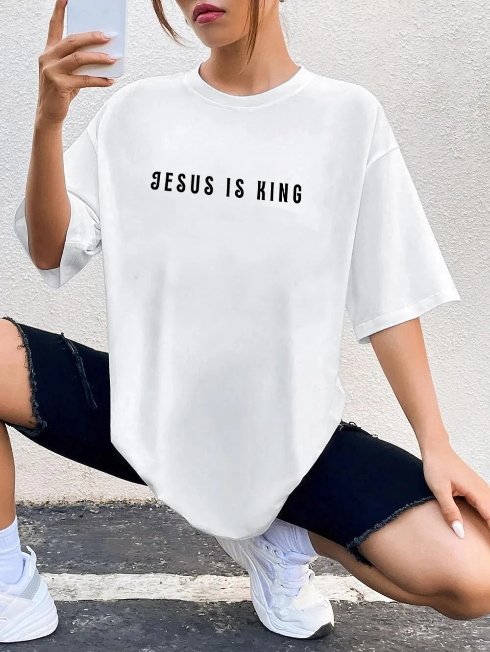 Jesus Is King The King Is Coming Oversized T-Shirt Christian Loose Tee Women Trendy Casual Cotton Aesthetic Top