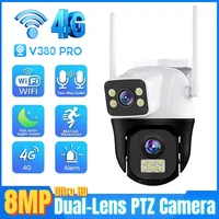 Cámara con tarjeta Sim 4G de 8MP, lente Dual, pantalla Dual, inalámbrica, WiFi, vigilancia en exterior, detección humana, protección de seguridad, cámaras IP PTZ