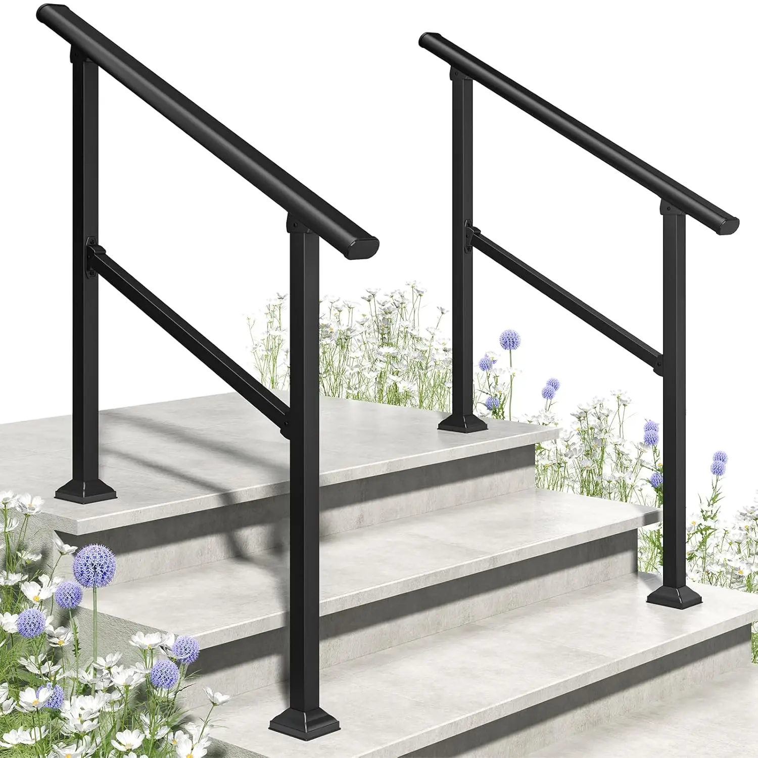 Hand Rails for Outdoor Steps, 3 Step Handrail 1 Pack, Outdoor Handrail Stair Railing Kit, Safety Hand Rails for Seniors