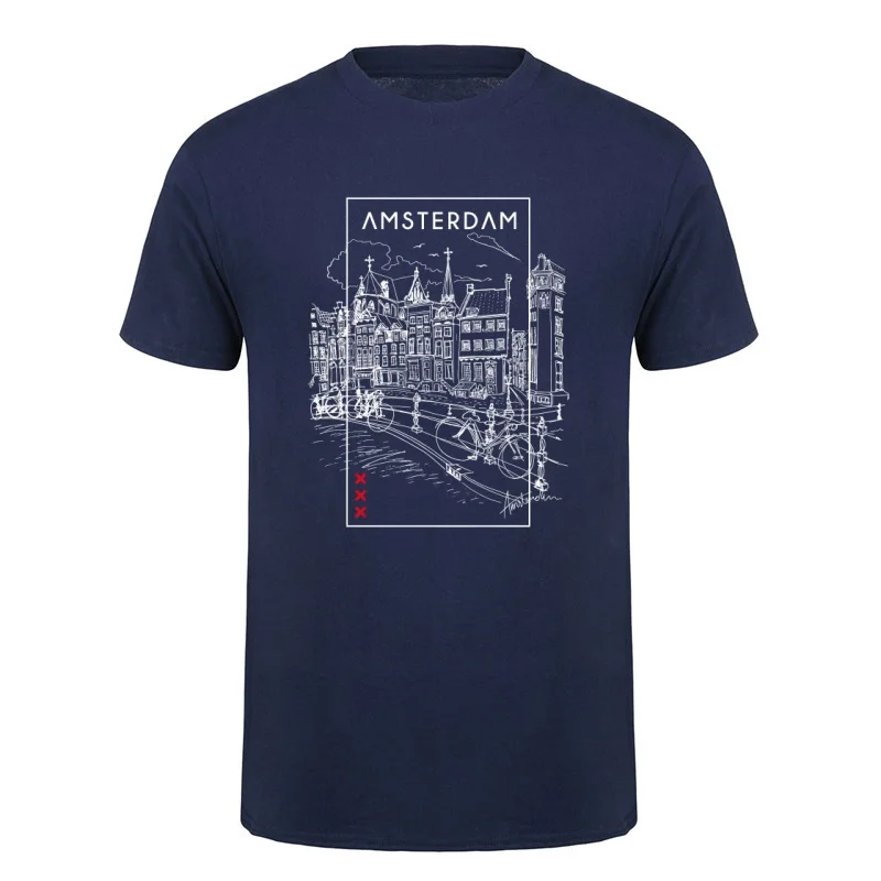 Amsterdam Skyline Netherlands Holand Amsterdam T-Shirt Fashion Cotton Short Sleeve Streetwear Tops HJ-092 view 2