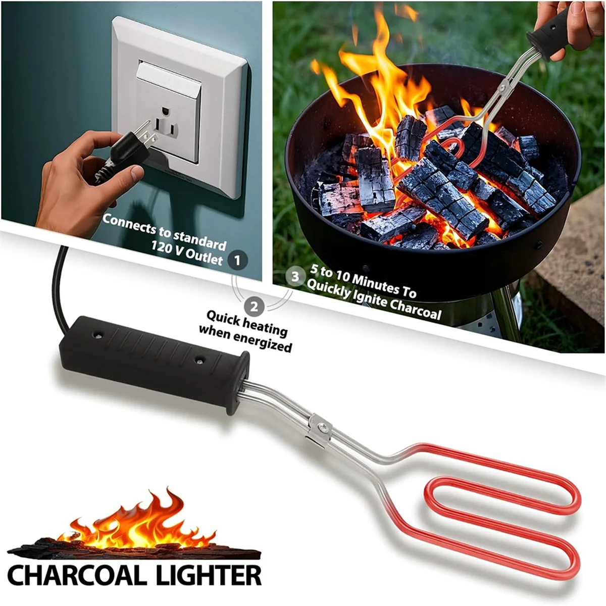 

New Electric CharcoalStarter - Fire Lighter,Durable Stainless Steel 304 Heat Element Coils with 25 Inch Power Cord US Plug