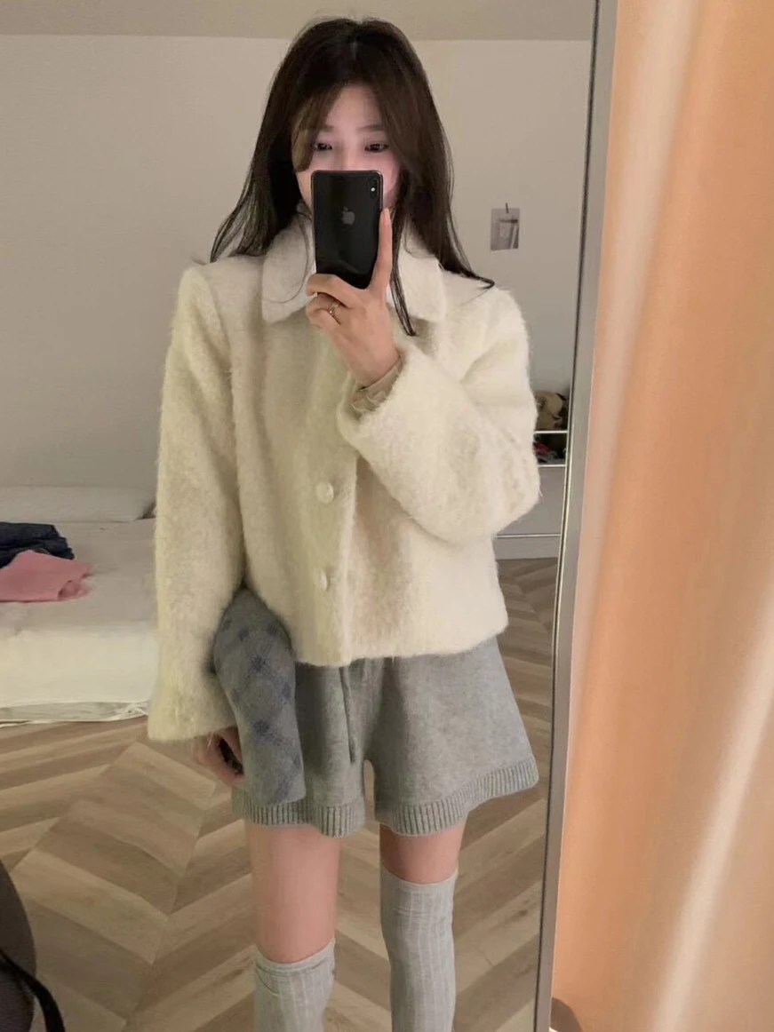 الكورية Sle الحلو لطيف رقيق ort ملابس خارجية المرأة 2025 بدوره إلى أسفل طوق زر واحد صغير Fraance Sle سترة مفتوحة