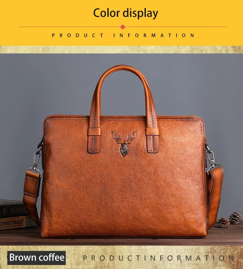 Retro Men's Briefcase Leather Casual Handbag Top Layer Cowhide Shoulder Bags Men Business Bag Pure Leather Laptop Tote Bags