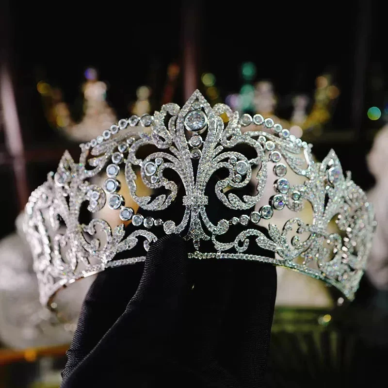European Luxury Spanish Royal Zircon Crown Headpiece Vintage Bride Wedding Dress High-end Queen Crown