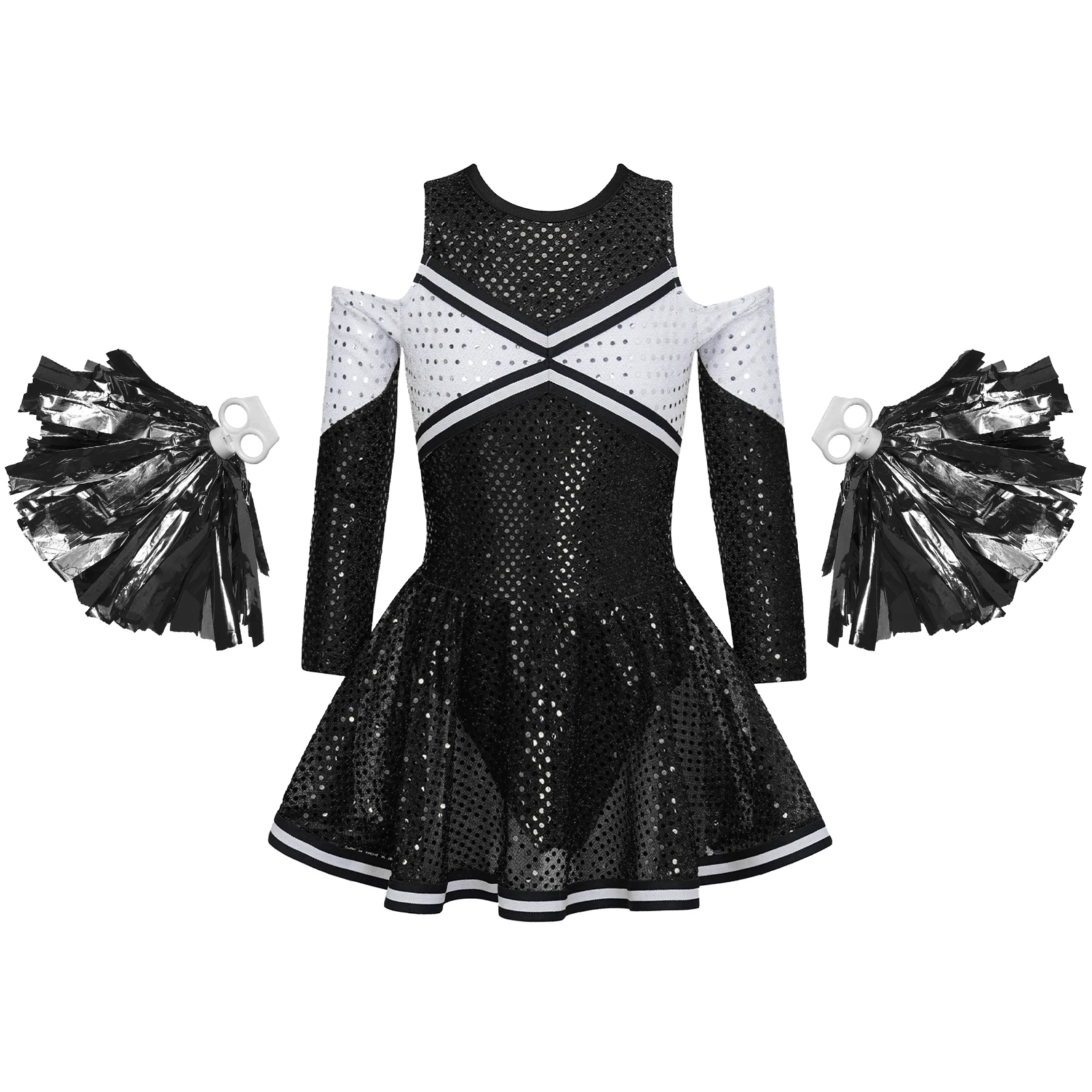 Costume de pom-pom girl pour enfants, uniforme de pom-pom girl pour enfants, robe d'école à paillettes avec fleur IkSet, vêtements de danse acclamants