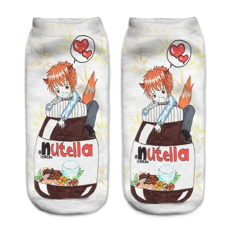 Calcetines con estampado 3d de personajes de nutella para Mujer, calcetín Unisex, dibujos animados, comida, donas, envío directo, novedad