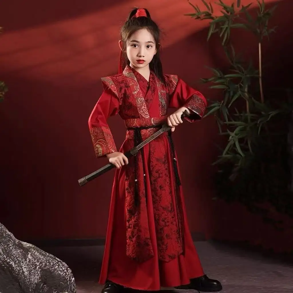 

Classic Kids Hanfu Traditional Chinese Female Hero Mu Lan Cosplay Costume Boys Girls Carnival Event Stage Performance Clothing