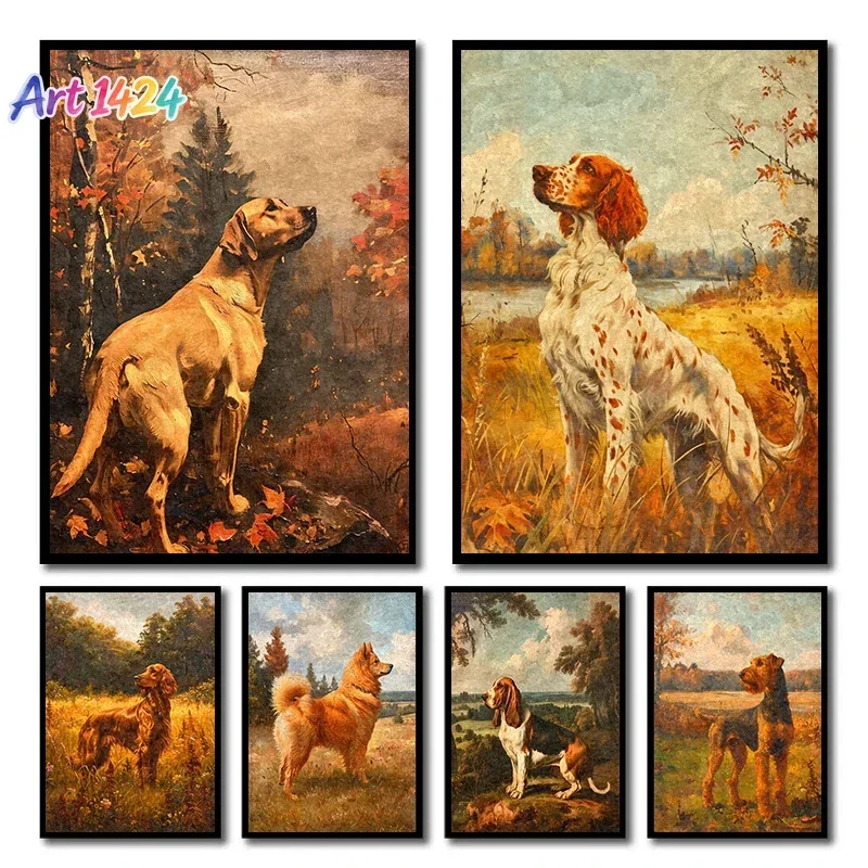 1pc frameless Vintage Dog Finnish Spitz Basset Hound Hunting Poster Canvas Printing Wall Art Picture for Farmhouse Home Decor