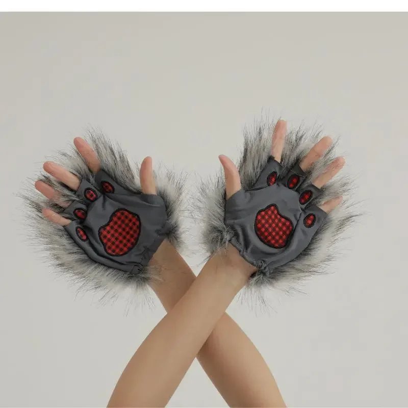 Halloween Cosplay Costume Plush Wolf Gloves Costume Stage Props