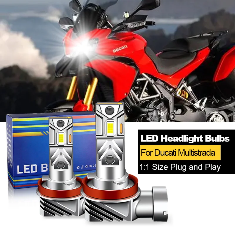 1/2Pcs Canbus H11 H8 H9 Motorcycle LED Headlight High/Low Bulbs For Ducati Multistrada 1200 2010-2017 16PCS CSP Chips White