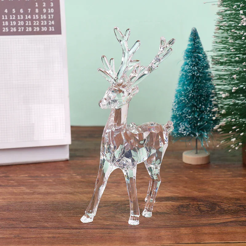 Figurines de cerf de Noël en acrylique transparent, décoration de gâteau, ornement de bureau pour sapin de Noël, sculpture de renne, décoration pour la maison et le bureau