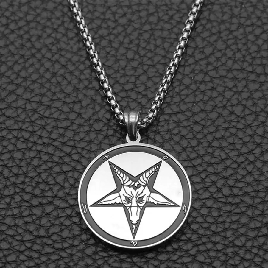 

Creative Design Men's Stainless Steel Satan Lucifer Double Sided Baphomet Goat Pendant Demon Inverted Five Pointed Star Necklace