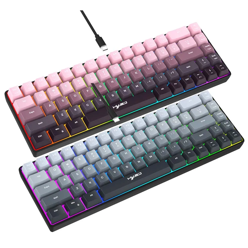 

Проводная клавиатура с механическим ощущением, двухцветная RGB-подсветка с градиентом, USB-C, тонкая портативная клавиатура для офиса, игр, ПК и ноутбуков