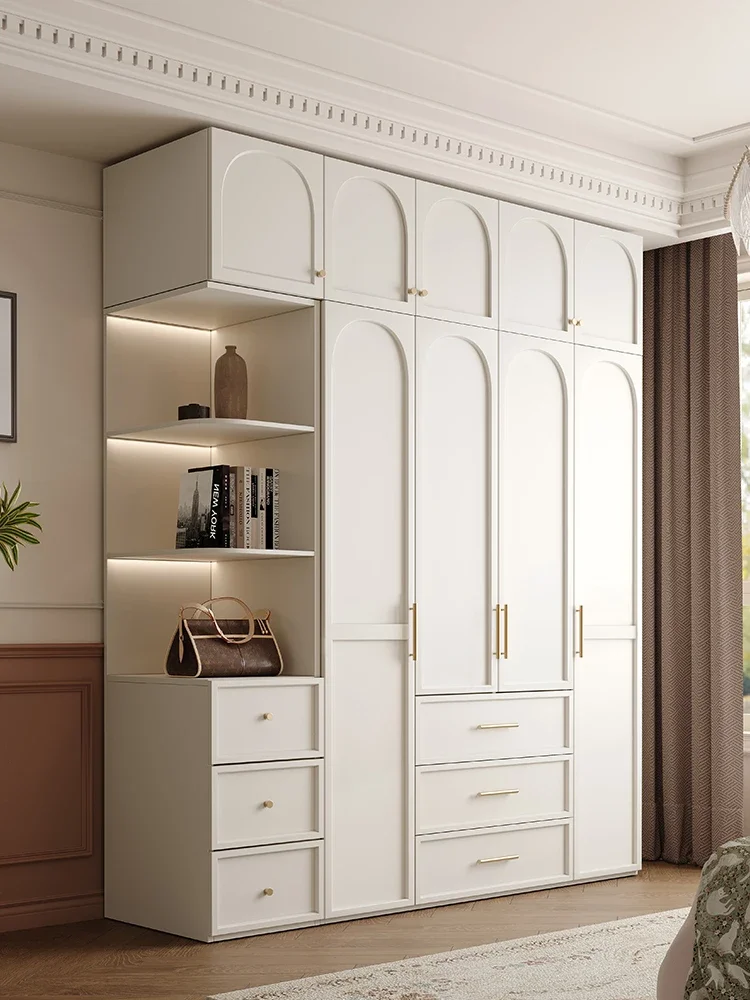 

Wardrobe desk integrated simple modern household economy French cream air cabinet rental room white large wardrobe